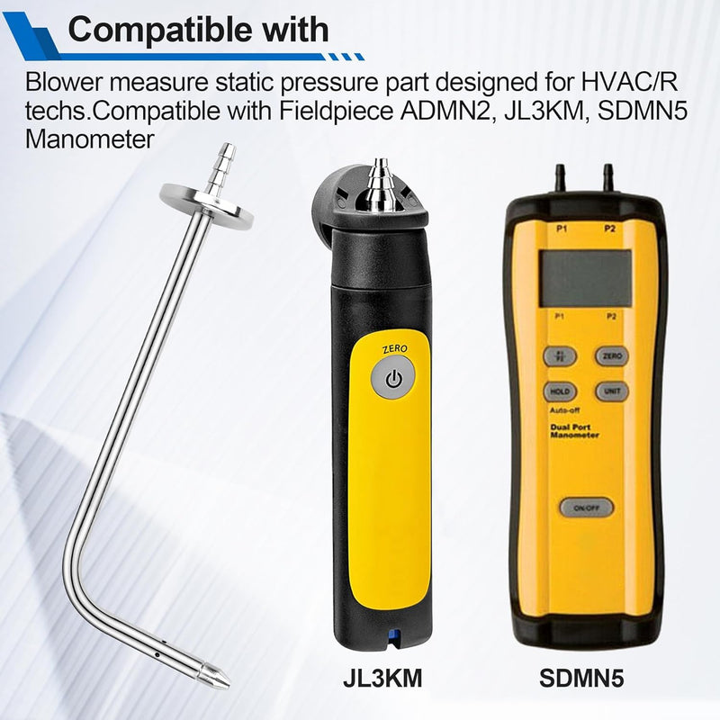 Static Pressure Probes HVAC Compatible with Fieldpiece Manometer AMIN2, ADMN2, SDMN5, Pitot Static Tube Fit for Many Dual Port Manometer with 2X 39.37FEET(1.0M) Soft Tube