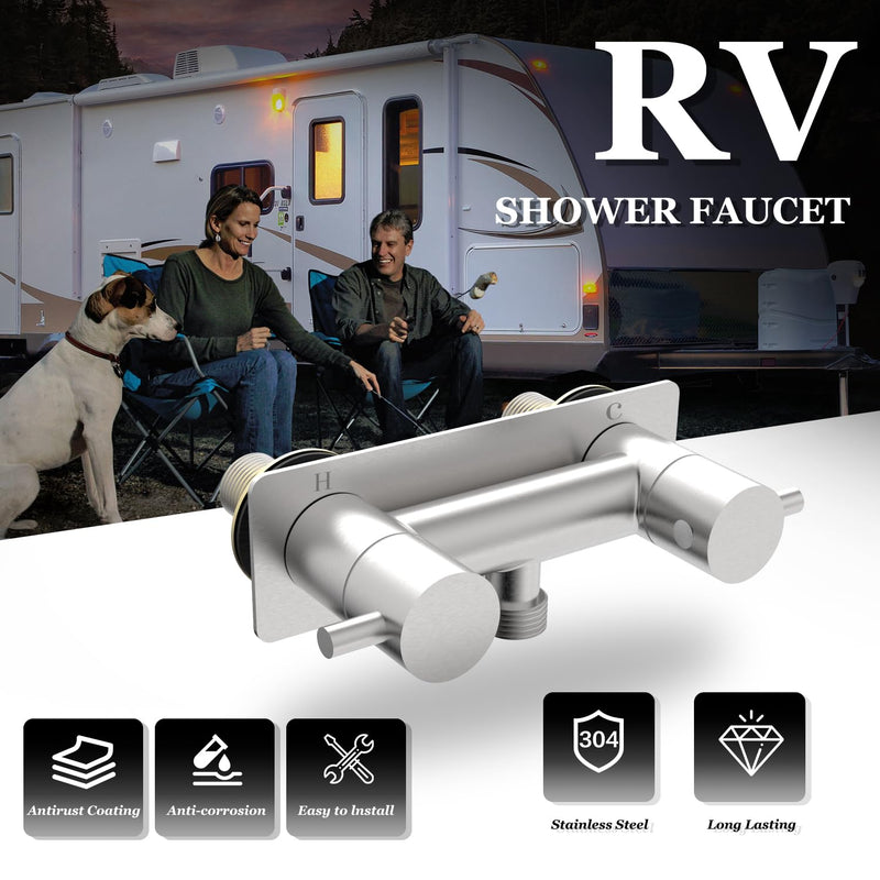 All Metal RV Shower Faucet, TONNY 4" Camper Shower Faucet Valve Diverter, Replacement for RV Camper Shower Faucets, Brushed Nickel