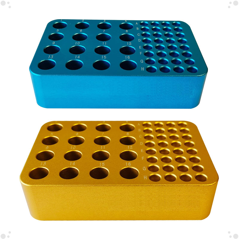 Aluminum Centrifuge Tube Rack PCR Tube Rack Low Temperature Metal Ice Box, for 1.5ml or 2.0ml Centrifuge Tube and 0.2ml PCR Tube(48 Wells) (Blue) Blue
