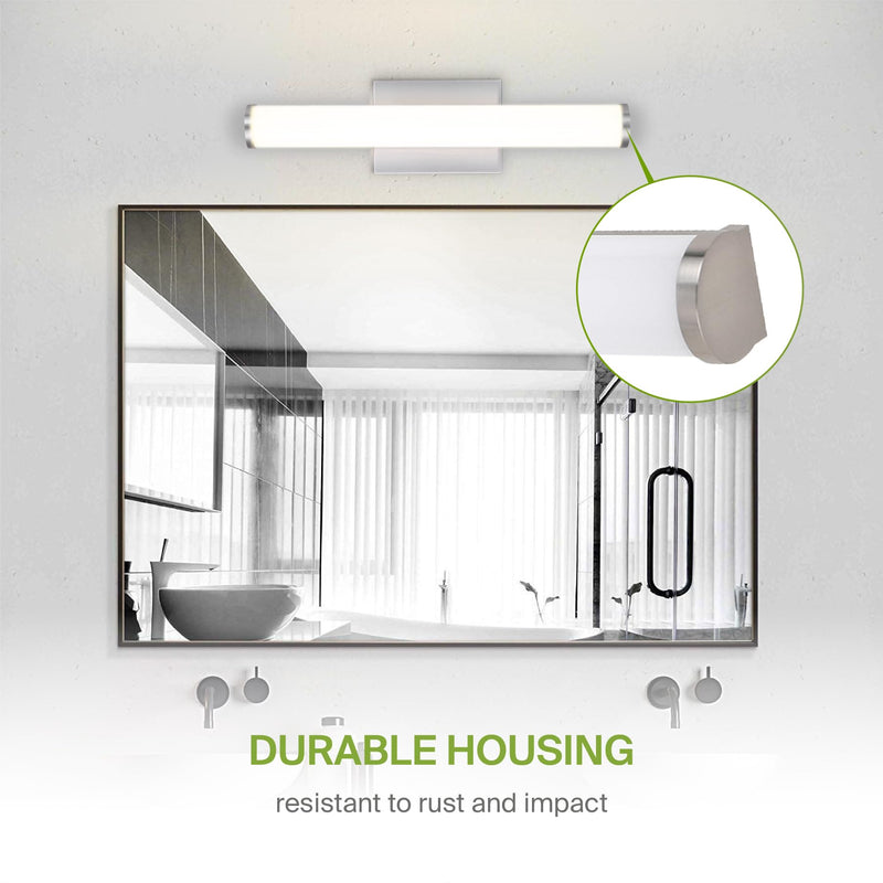 ASD LED 18 Inch Wall Mount Vanity Lighting Fixture | 20W 1500LM 3000K-5000K 120V | 3CCT, Dimmable, Energy Star, ETL Listed | Bathroom Linear Light Bar, Long Tube Bath Sconce | Nickel Brushed Nickel (1pk)