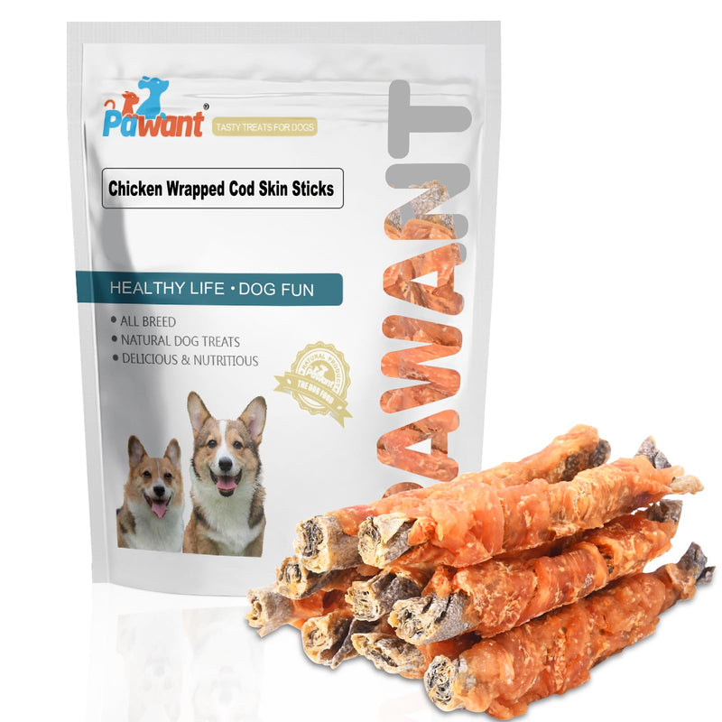 Chicken Wrapped Cod Skin Dog Treats, 45% Real Chicken & 45% Fish Skin - High Protein Omega-3 Dog Chews for Skin & Coat Health - Rawhide Free, Training Snacks for All Breeds 16oz Chicken Wrapped Cod Skin Sticks 1 Pound (Pack of 1)