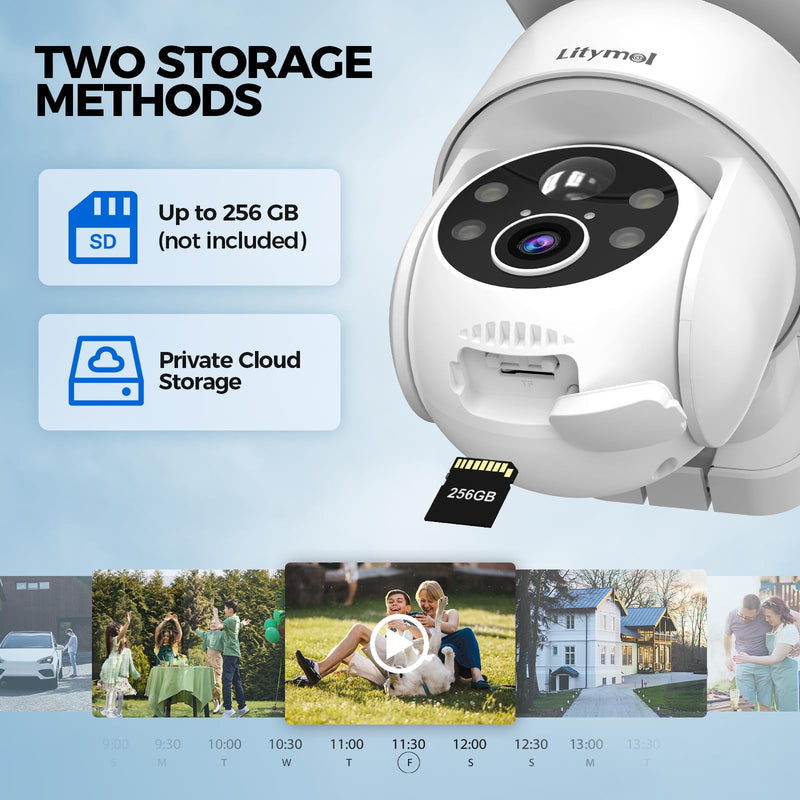 2K 360° View Security Cameras Wireless Outdoor, Solar Cameras for Home Security, Color/IR Illumination Night Vision, AI Detection, 2-Way Audio, Siren Alarm, SD/Cloud Storage, 2.4g WiFi White - 1 Pack
