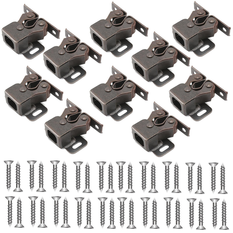 10 PCS Cabinet Latch Double Roller Catch Heavy Duty Latch Hardware with Screws for Cabinet Kitchen Closet Doors Black Nickel