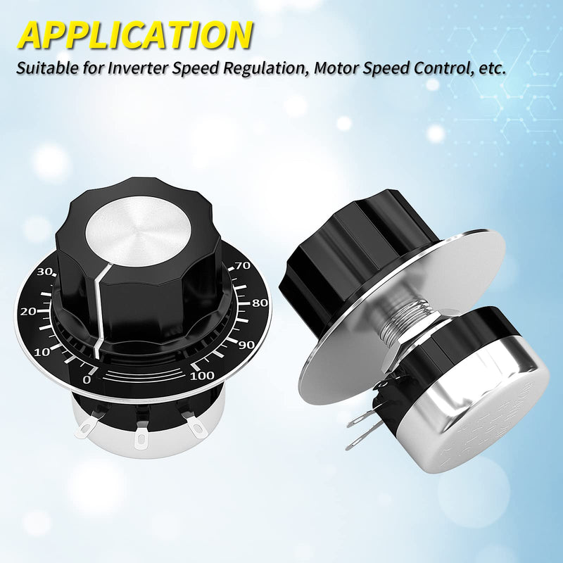 Joinfworld 10K Potentiometer Single Turn Carbon Film Rotary Potentiometer 10K Ohm with A03 Knob & Dial for Inverter Speed Regulation Motor Speed Control
