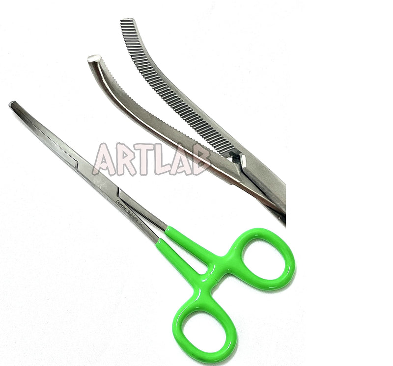 German Vinyl Grip Locking Straight & Curved Hemostat -Hemostat Forceps- Stainless Steel Locking Tweezer Clamps - Ideal Hemostats for Nurses, Fishing Forceps, Crafts and Hobby (Green CVD 6.25") GREEN CVD 6.25"