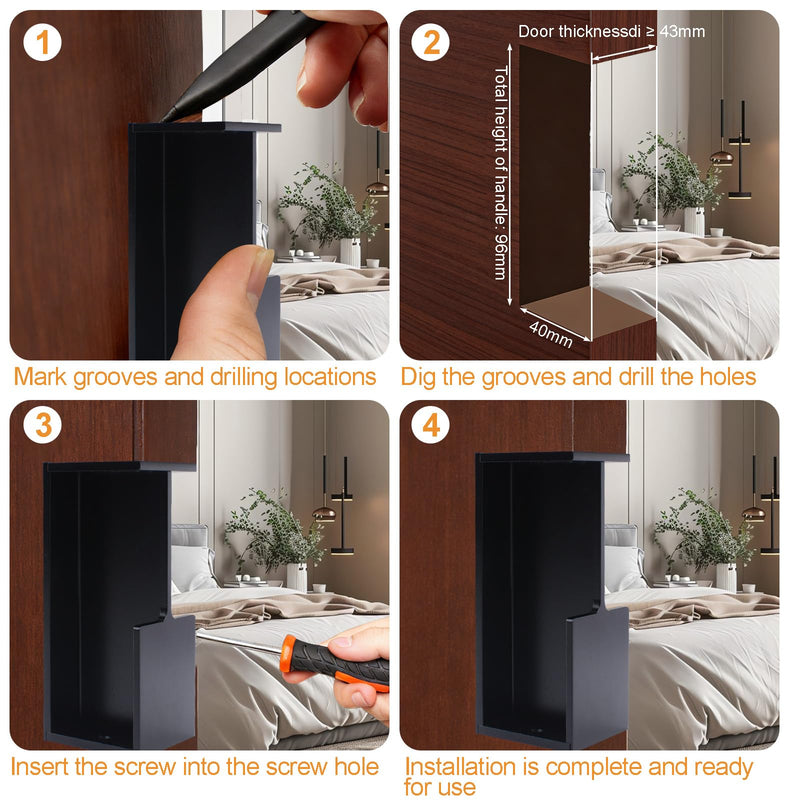MOROBOR 1 Pack Pocket Door Handles, Black Sliding Door Handle Hardware Recessed Finger Flush Pull Heavy Duty Edge Pulls for Sliding Barn Door Cupboard Wardrobe Black-96mm