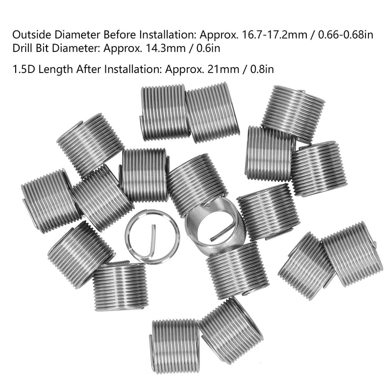20Pcs Thread Repair Kits M14 x 1.25 Thread Repair Spiral Circle Insert Reducer Nut Threaded Expand Socket Set(1.5D) 1.5D