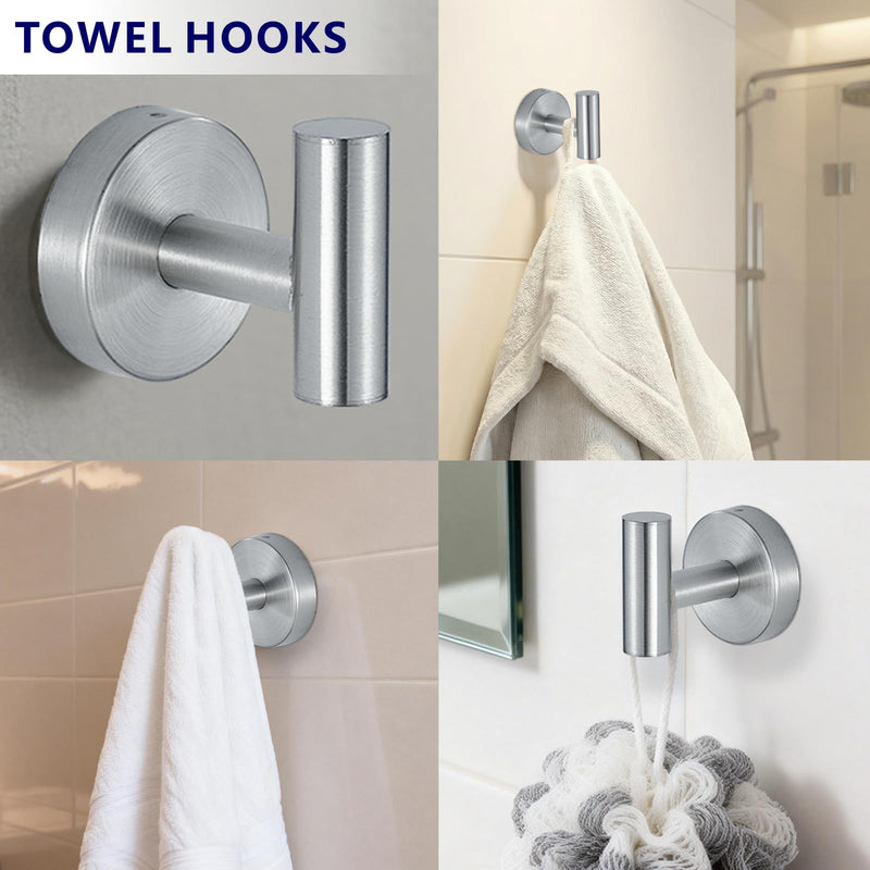 Bathroom Hardware Set Includes Towel Ring, Toilet Paper Holder and 2 Towel Hooks, SUS304 Stainless Steel Modern Wall-Mounted Bathroom Set, Rustproof Bathroom Fitting Set (Brushed Nickel) Brushed Nickel