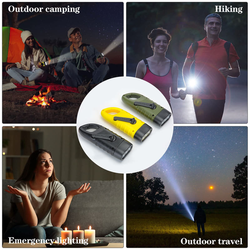 Mudder 6 Pcs Hand Crank Solar Powered Flashlights Emergency Rechargeable LED Handheld Flashlights for Survival Gear Outdoor Sports Camping Hiking Backpack Safety(Green Yellow Black) Green Yellow Black