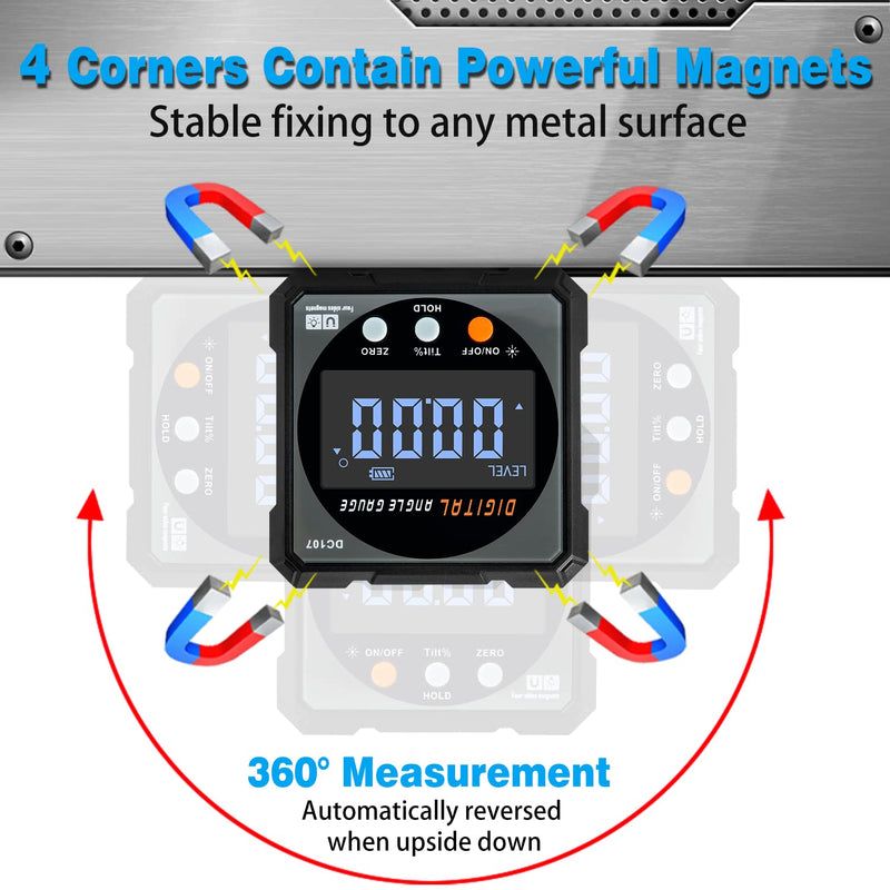 Digital Angle Finder with Electronic Laser - 4-side Strong Magnetic Angle Gauge, Cube Inclinometer with Backlight, Table Saw Miter Protractor, Woodworking Measuring Tool, Level Box for Hanging Grey