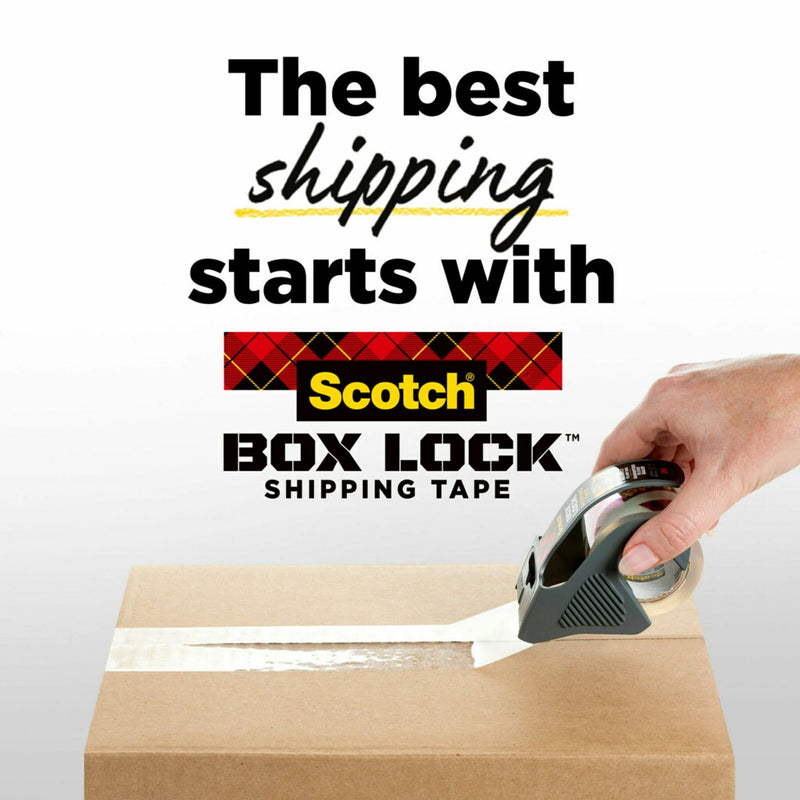 Scotch Box Lock Packing Tape, Clear Packaging Tape, Extreme Grip Box Tape for Holiday Shipping, 1.88 in. x 54.6 yd, 3 Rolls, Tape Dispenser not Included