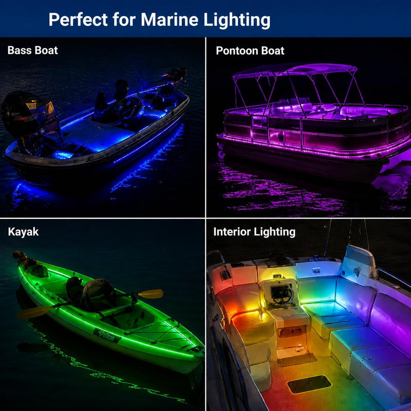 Boat Marine Led Strip Lights RGB, 12V 4 Pcs 20'' Waterproof Boat Interior Light, Built-in Controller, Night Fishing Light, Super Bright Boat Deck Courtesy Lighting for Pontoon Bass Boats Kayak 20 inch