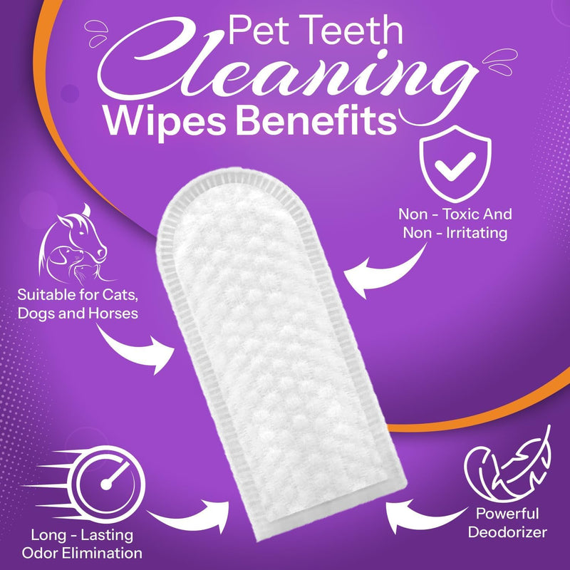 DEVO-T 100% Natural Dog Teeth Cleaning Wipes Mint Scented | 50 Count | Pet Teeth Cleaning Finger Wipes for Dogs, Cats & Horses | Remove Bad Breath, Plaque & Tartar Buildup | Dog Dental Wipes Finger