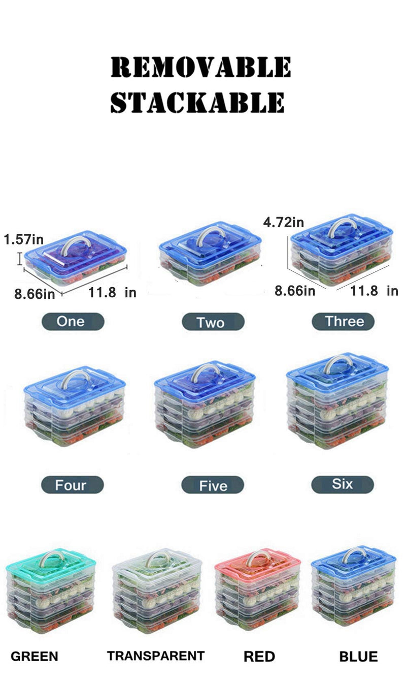 Refrigerator Organizer Bin, Plastic Food Storage Containers with Lid, 3-Layer, BPA free, Stackable Food Organizer Keeper for Snack, Vegetables, Meat, Fish, Bacon (blue) blue