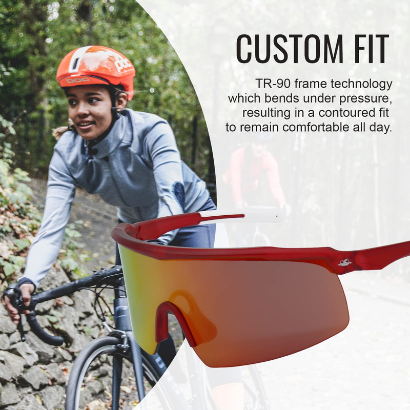 Global Glove Walleye Safety Glasses with Polarized Lens - Protective Eyewear with Performance Fog Technology for Enhanced Vision and Eye Safety Red Mirror, Crystal Red