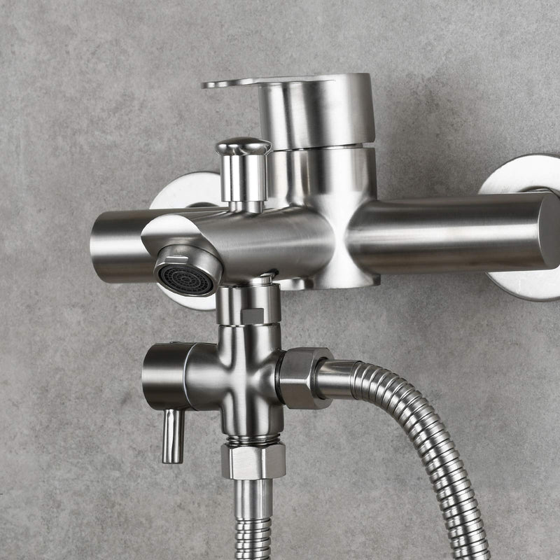 Shower Flow Control Valve G1/2" Brass 3 Way Shower Diverter Valve for Hand Shower and Shower Arm, Brushed Nickel, DSF007NA