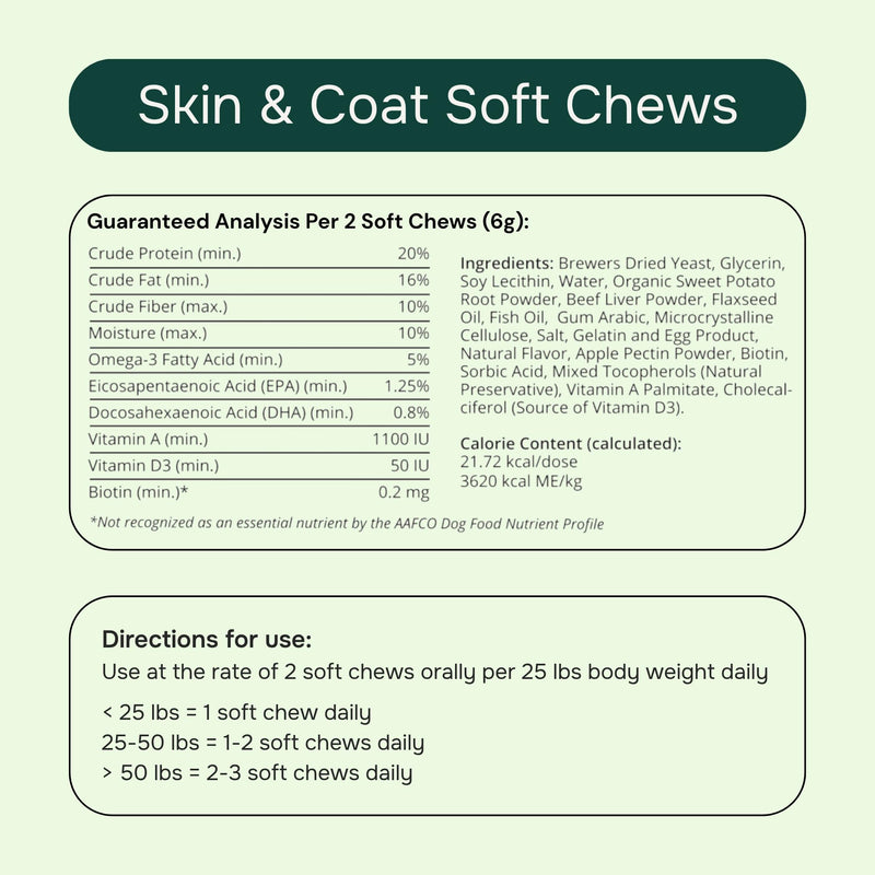 PetMeds Skin & Coat Supplement for Dogs - Fish Oil, Omega 3, Vitamin E, & Biotin for Dry, Itchy Skin & Shedding Relief - Healthy Skin & Shiny Coat - Beef & Sweet Potato Flavor - 60 Soft Chews