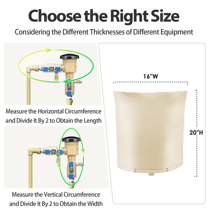 Backflow Preventer Insulation Cover (5°F) - Backflow Insulation Cover - Backflow Valve Cover Insulated - Sprinkler Valve Cover - Insulated Well Pump Cover for Outside, 16" W x 20" H, Beige 16"W x 20"H