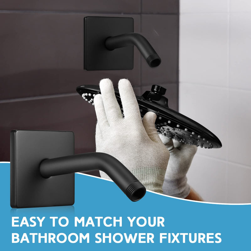 Lounsweer 3.5 Inch Shower Arm and Flange Wall Mount Replacement Shower Head Extension Extender Pipe Arm with 6 Inches Shower Head for Fixed Shower Head (Black) Black