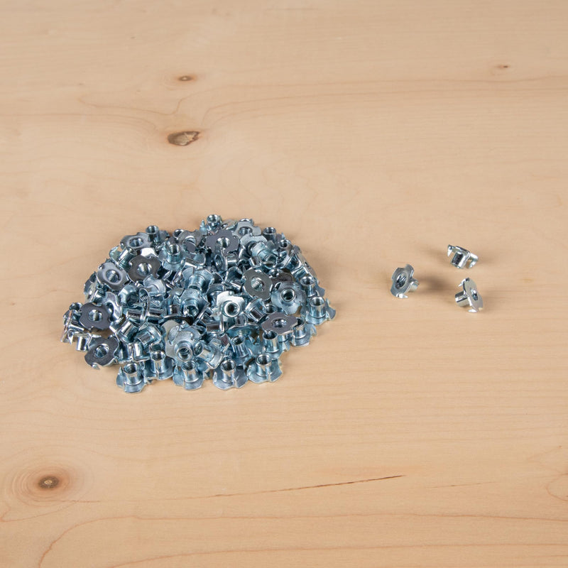 3/16" 100 Pack T Nuts Zinc-Plated Steel Corrosion Resistant 5/16" Barrel Length 4 Pronged Tee Nut for Rock Climbing Holds Woodworking Projects and DIY Projects