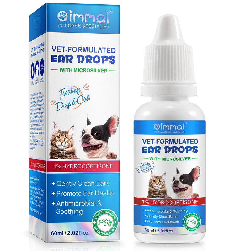 Ear Infection Treatment Drops for Dogs and Cats, Pets Ear Cleaning Solution Drops with 1% Hydrocortisone Soothing Dog Yeast Infection, Itchy Ear Relief, Pet Ear Care Supplies for Dogs & Cats - 2 fl oz