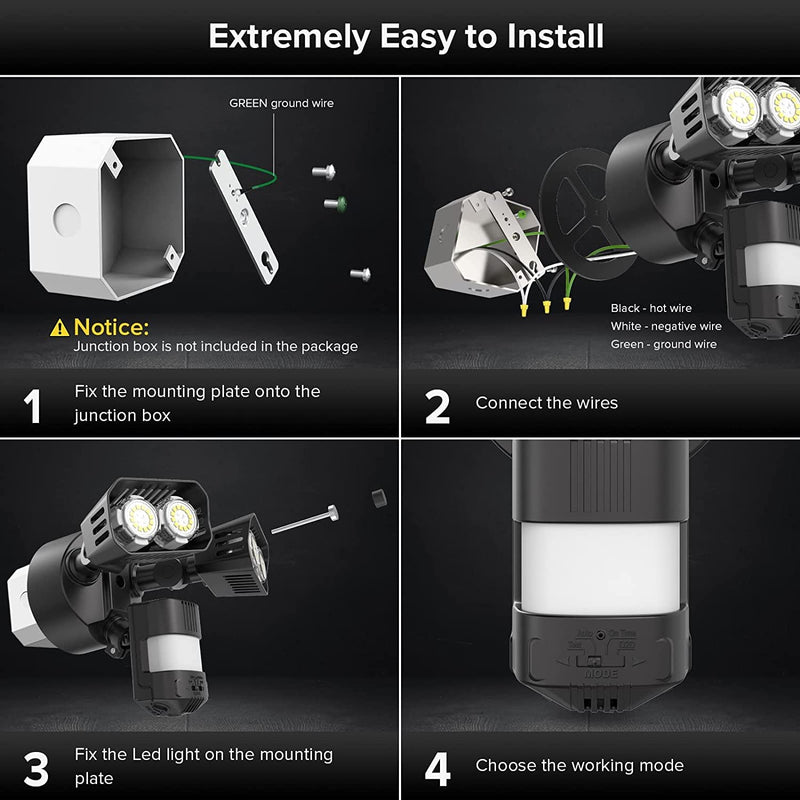 SANSI 28W 3500LM Motion Sensor Outdoor Lights, Outdoor Motion Sensor Light Security Lights Detector with 4 Mode 350W Equiv 5000K, IP65 Waterproof for Soffit, Garage, Yard (Black) Hardwired 28W-Bright Series Black