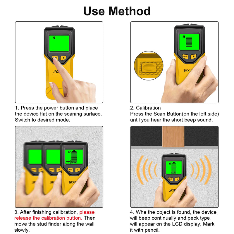 Stud Finder Wall Scanner - 5 in 1 Stud Finder Tool w/Microprocessor Chip and HD LCD Display, Stud Detector Beam Finders for the Center and Edge of Wood AC Wire Metal Studs Joist Pipe (Yellow Pear)