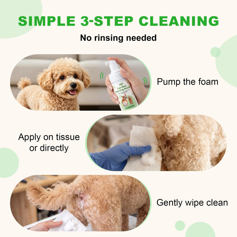 Pet Anal Gland Cleaner & Dog Butt Wash Mousse - No-Rinse Deodorizing Foam for Dogs & Cats - Deep Cleansing for Itchy Scooting, Fishy Odors & Sticky Mess