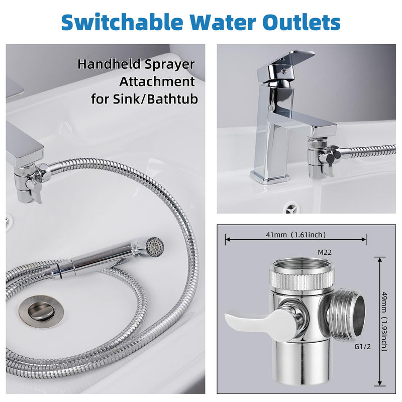 Hibbent Sink Faucet Hose Sprayer Attachment with 10 Adapters - Dual Function Handheld Bidet, Rinser & Shower Head - for Feminine Hygiene, Baby Diaper Cleaning & Pet Bathing