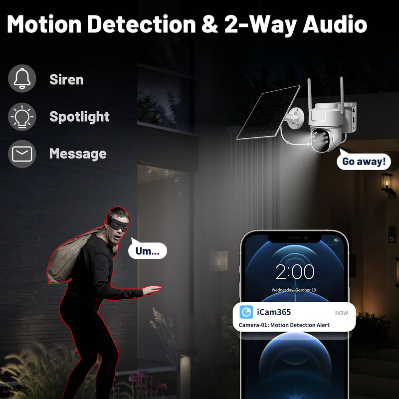 4G LTE Cellular Security Camera Wireless No WiFi Needed Solar-Powered Wireless Outdoor Security Camera with PIR Motion Sensor, 2K HD Night Vision, Remote Access, 2-Way Audio, Pan and Tilt