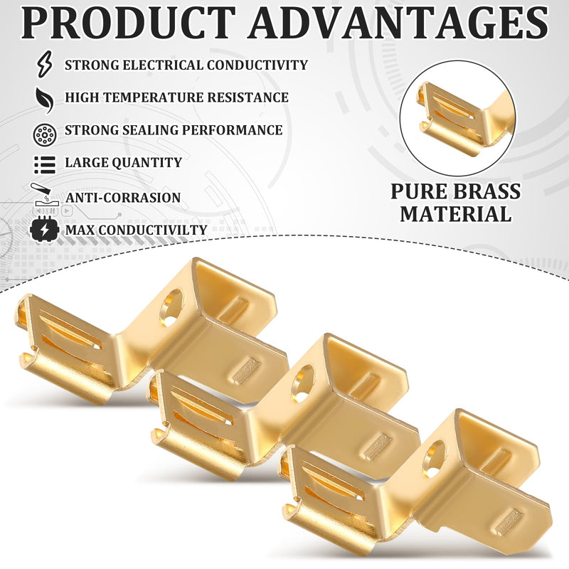 25 Pcs Piggyback Spade Connectors Chair Terminal Quick Disconnect Electrical 3 Way Adapter, 1/4" 2 Male and 1 Female Tabs, Non Insulated Brass 90 Degree Electrical Crimp Terminals Connectors 25