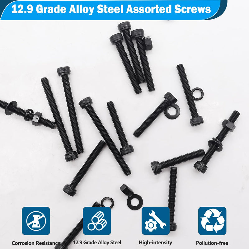 mxuteuk 185PCS M5 Screws Assortment Set,M5 x 30/35/40/45/50mm Hex Socket Head Cap Screws Bolts Nuts Kit,12.9 Grade Alloy Steel M5 Bolts with Hex Wrench M5 x 30/35/40/45/50mm