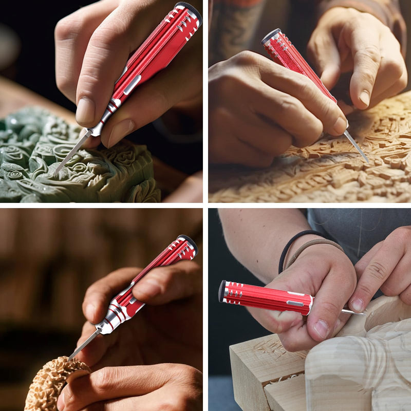 Prime Model Scriber Gundam Resin Carved Scribe Line Hobby Cutting Tool Chisel, 7 Model Chisel Blades (0.1/0.2/0.4/0.6/0.8/1.0/2.0mm) with Rubber Cap + Carving Masking Tape 3mmx20m (Red)