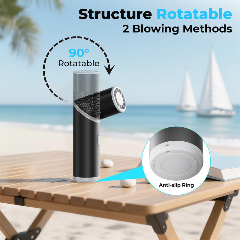 COMLIFE Portable Handheld Turbo Fan with Rotatable Head, 22H Run Time, 14000RPM High Speed Motor, 3 Speeds & Metal Tube Body, Mini Yet Powerful Pocket Rechargeable for Travel Outdoor Beach-Black Black Turbo Power