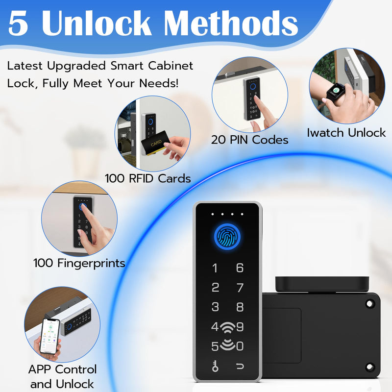 Eseesmart Smart Cabinet Lock, Magnetic Digital Electronic RFID Keyless Bluetooth Child Safety Baby Proofing Safe Drawer Locks for Adults Cupboard Closet Liquor File Dresser Desk Silver Vertical