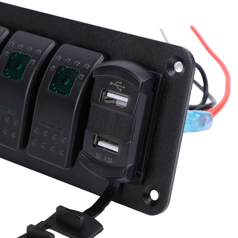 Keenso 12V 24V 3 Gang Rocker Switch Aluminum Panel with Voltmeter Dual USB Fast Charging Multifuntional Switch Panel for Boat Car Truck (Green Light) Green Light