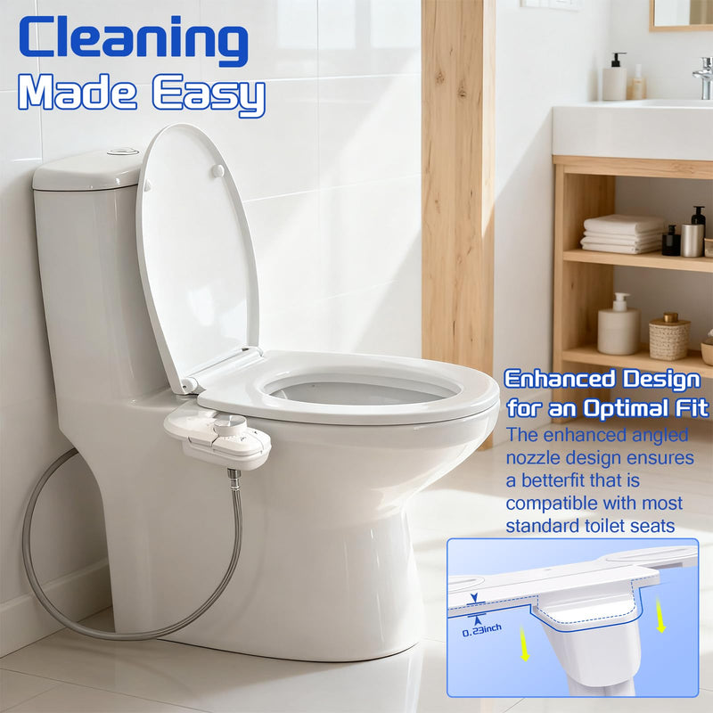 Bidet Attachment for Toilet Non-Electric Ultra-Thin Design,Self-Cleaning Dual Nozzles,Rear & Feminine Hygiene Wash,Adjustable Water Pressure,Cold Water Only, White(0.23 in) A001-Bidet Attachment