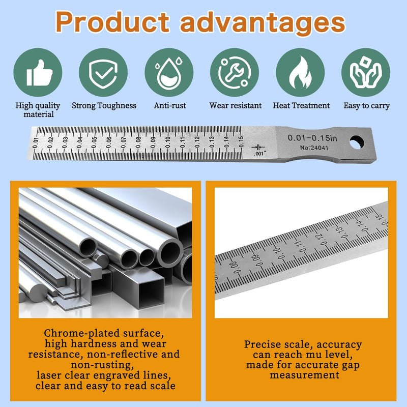Taper Gap Gauge,Inch Unit 0.01"-0.15",Graduation 0.001"