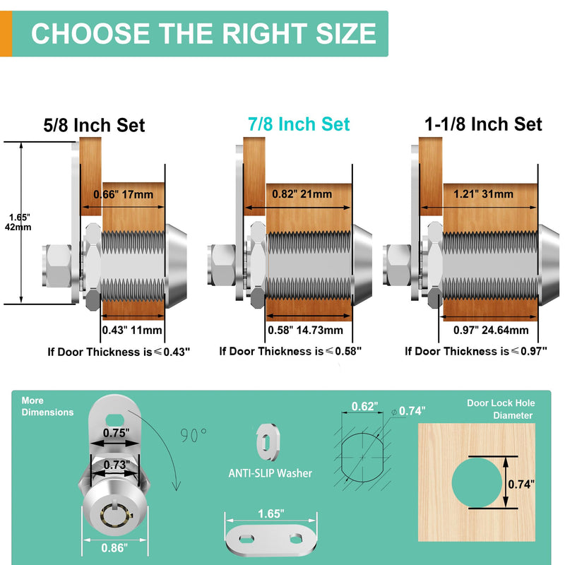 6 Pack Cabinet Locks with Keys, 5/8" Cam Lock, RV Compartment Storage Locks RV Locks for Storage Door Drawer Tool Box Lock, Zinc Alloy 6 Pack 5/8'' Silver
