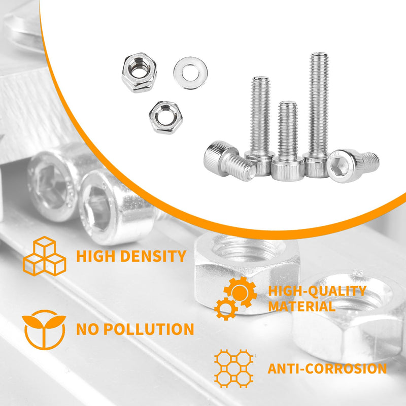 750 Pcs M2.5 Screws and Nuts and Washers Set, Metric Hex Socket Head Cap Screws Nuts Washers Kit, Stainless Steel Bolts and Nuts Kit, Machine Screws Assortment Kit, Fully Threaded Hex Nuts 750