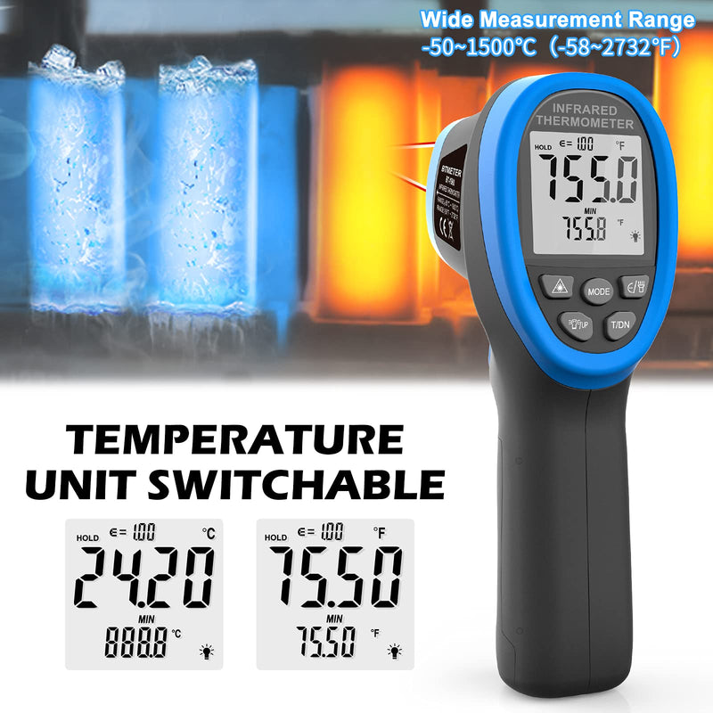 BTMETER Infrared Thermometer Laser Temperature Gun 30:1, -58°F to 2732°F | Non-contact Industrial IR Pyrometer for high-temp surface measure Cooking Meat Food, Adjustable Emissivity(Not for Human)
