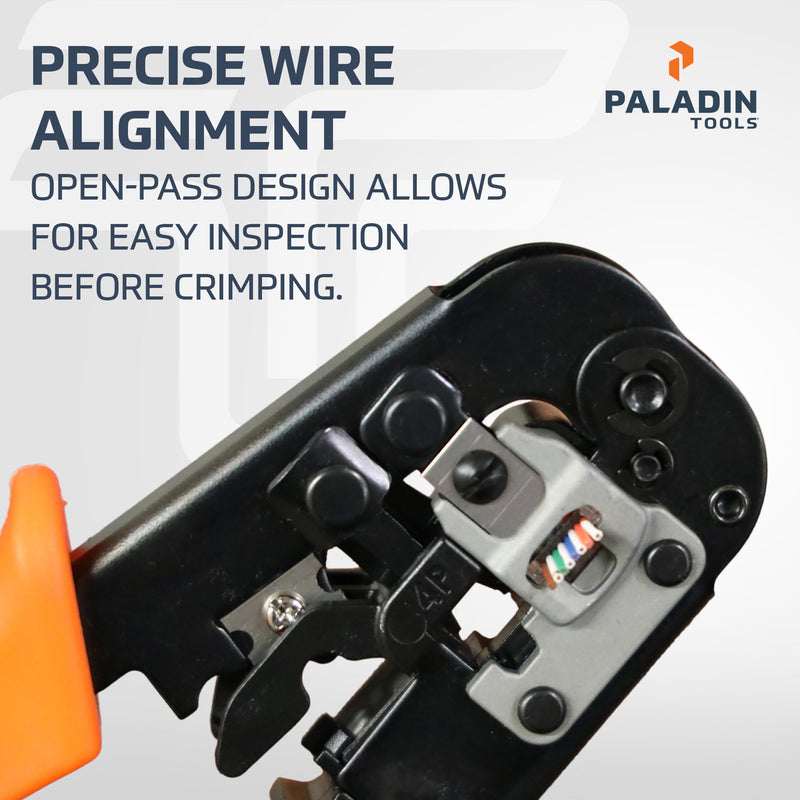 Paladin Tools PA1562 All-in-One Wire Crimper Tool – RJ45, RJ11, RJ22 - Pass-Through & Snagless Crimp Tool - Cut, Strip, Crimp 1562