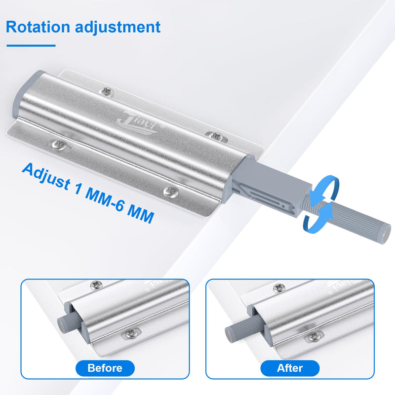 Push to Open, Magnetic Door Latches, Jiayi 2 Pack Cabinet Push Catch, Push Magnet Latches for Cabinet Doors Closure Push Release Press Out Cabinet Kitchen Hardware Silver