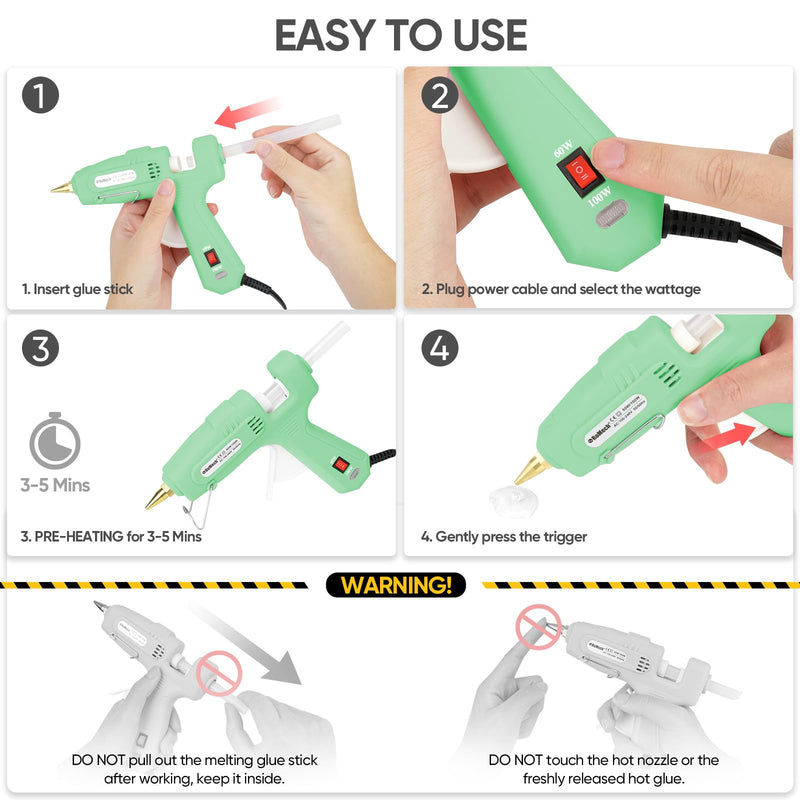 ROMECH 60/100W Dual Temp Hot Glue Gun and Sticks Set, Full Size with Case Light Green
