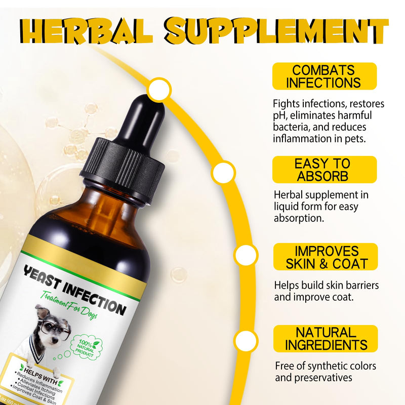 Yeast Infection Treatment for Dogs, Dog Ear Infection Treatment Yeast Ear Treatment for Itchy Dog Skin Relief, Dog Allergy Relief, Ear Infection- 4 Fl Oz / 120ml 4.04flo.oz