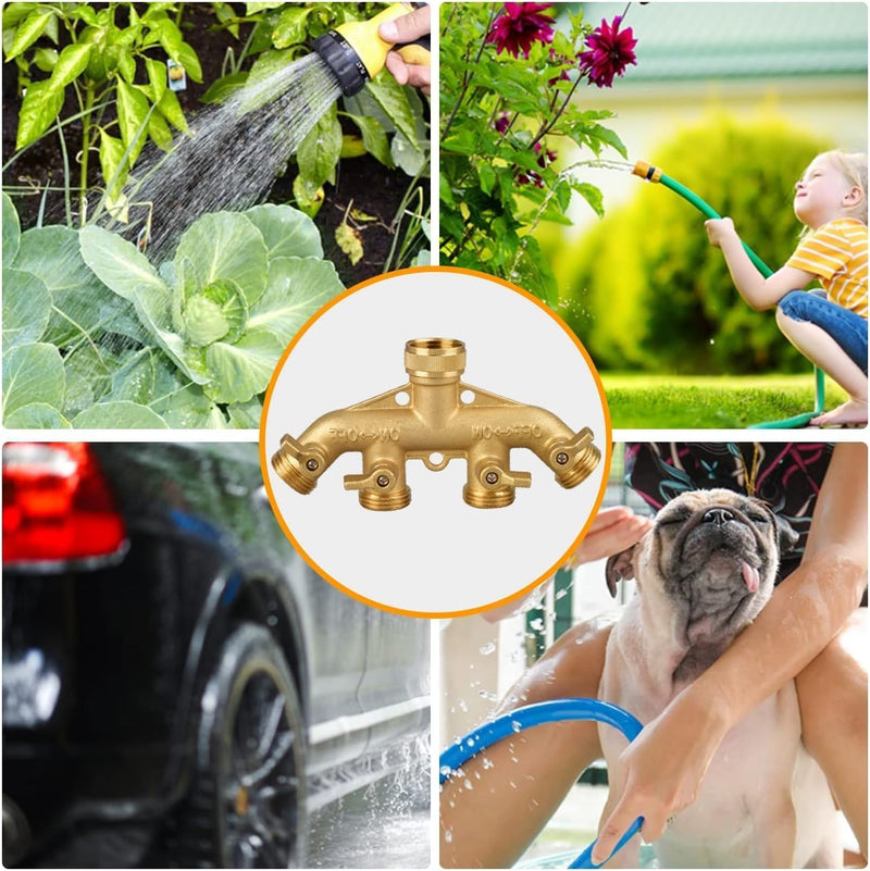Will never break NPT3/4 Copper Four Outlet Faucet Diverter Valve 4 Way Heavy Duty Brass Garden Hose Splitter, Hose Connector 3/4", Hose Spigot Adapter with 4 Valves (4 Way)