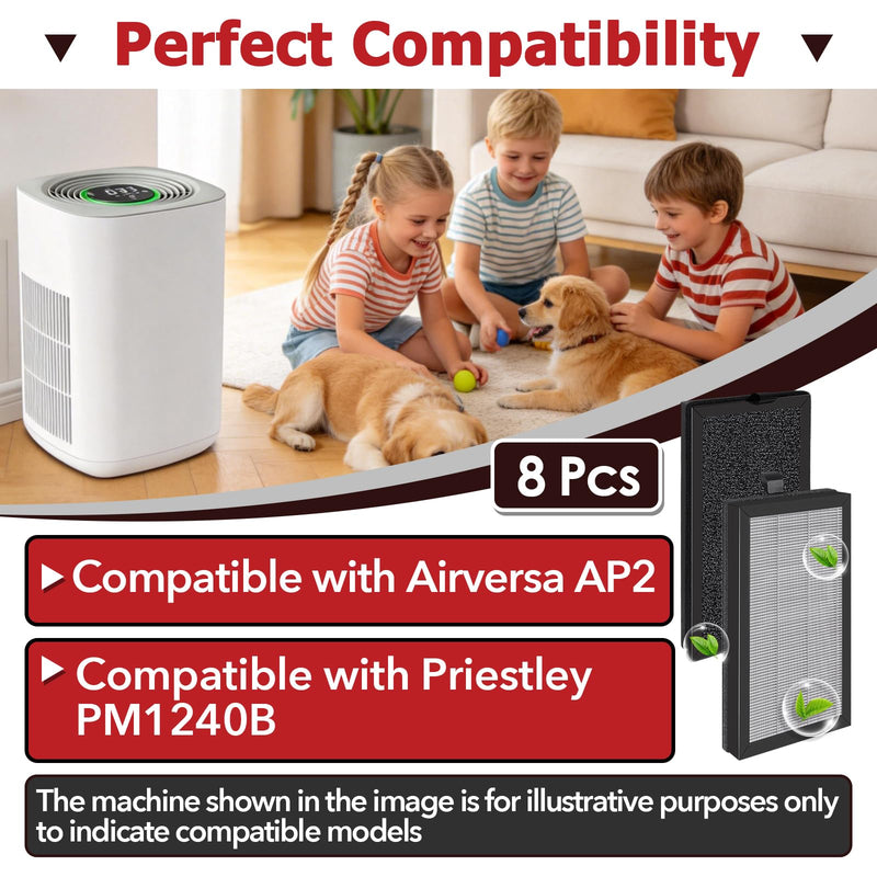 8 Pcs Air Filter Set Compatible with Airversa AP2 and Priestley PM1240B