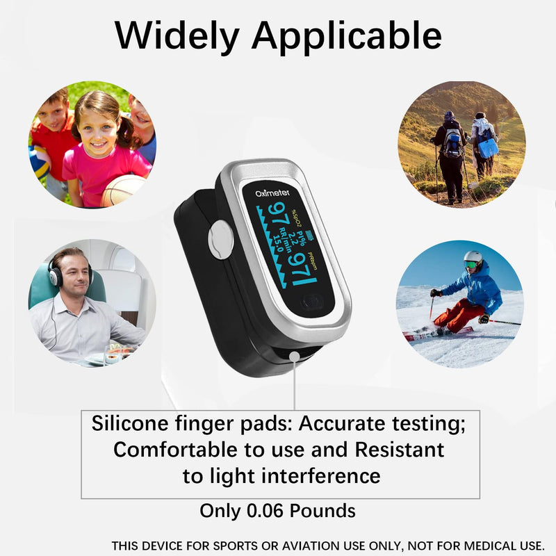 Pulse Oximeter Fingertip, 4 Data Pulse Oximeter with Respiration, pusle oximeter with respiratory rate, SpO2 Pulse Rate Oxygen Meter, OLED Oximetry Include Batteries, Carry Bag & Lanyard（Black Silver）