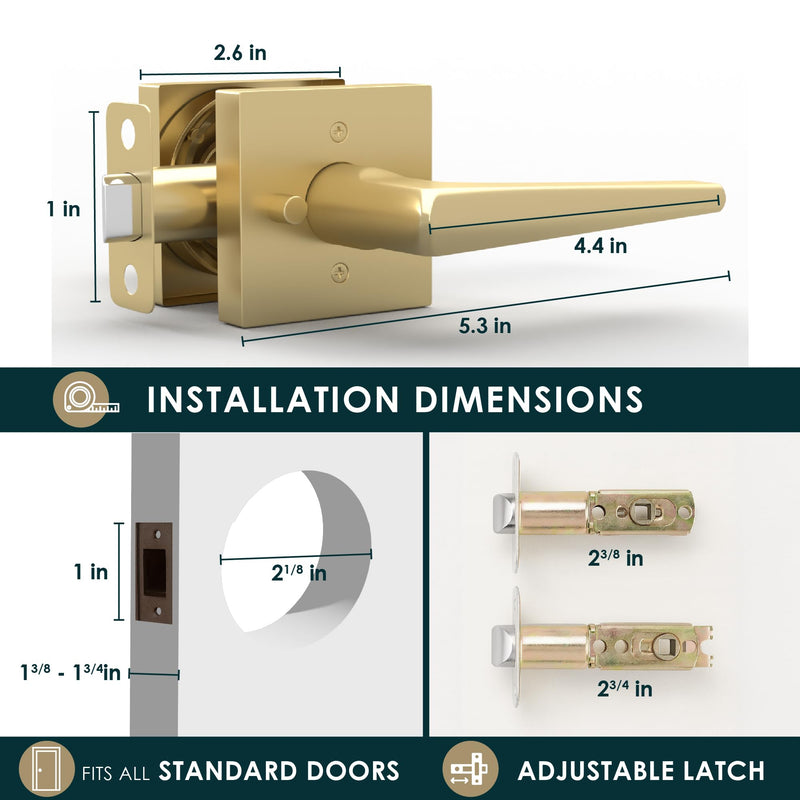 Mega Handles Schein Privacy Door Handle - 1 Pack Interior Reversible Gold Door Handle, Heavy Duty Bed & Bath Door Handles with Privacy Door Lock, Fits All Standard Doors - Satin Brass