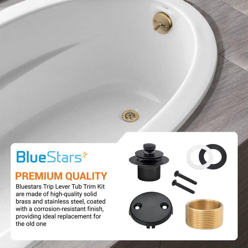 BlueStars Lift & Turn Tub Trim Kit Set with Two-Hole Overflow Faceplate - US Standard Size Fits 1.40"-1.50" Holes - Complete Kit with Fine Thread/Coarse Thread & No-putty Gasket Assembly